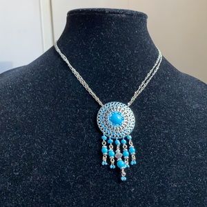 Avon Turquoise & Silver Bead Necklace